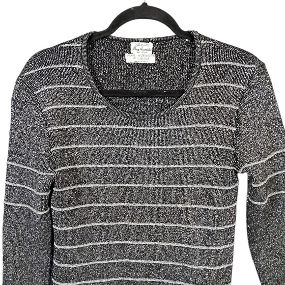 Vtg 50s Macys Associates‎ Wool Pullover Sweater Metallic Italy Large Black - Picture 4 of 11